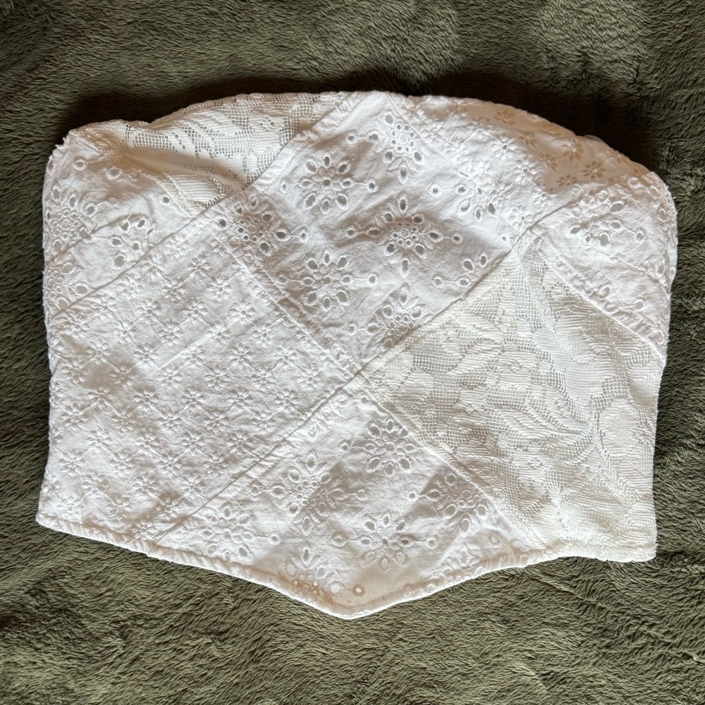 KIRIOUS LOS ANGELES White Lace Tube Top 100% Cotton Size S - Picture 3 of 4